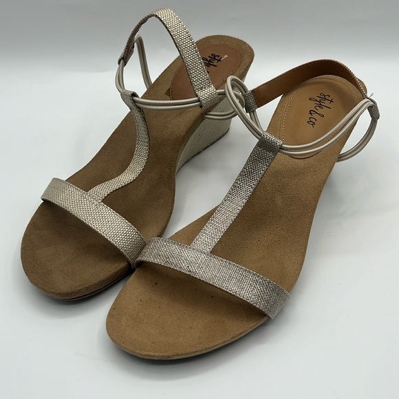 Style & Co. Shoes - STYLE & CO Womens Beige Slip Resistant Mulan Wedge Slip On Slingback Sandal